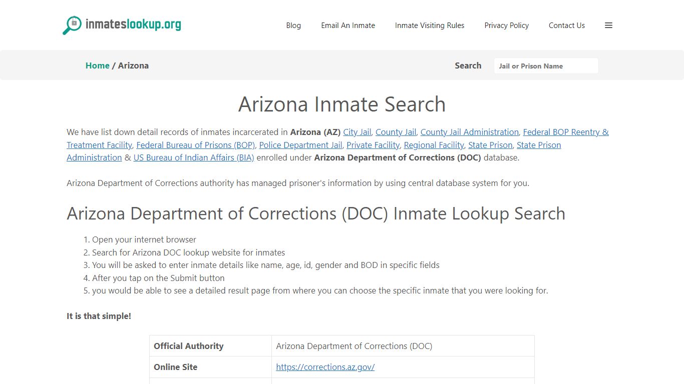 Arizona Inmate Search - Inmates lookup